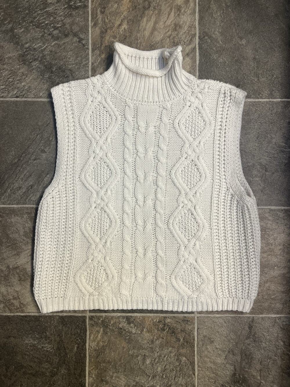 Olive + Oak Womens M Cable Knit Turtleneck Sweater Vest Cream Oversized Chunky
